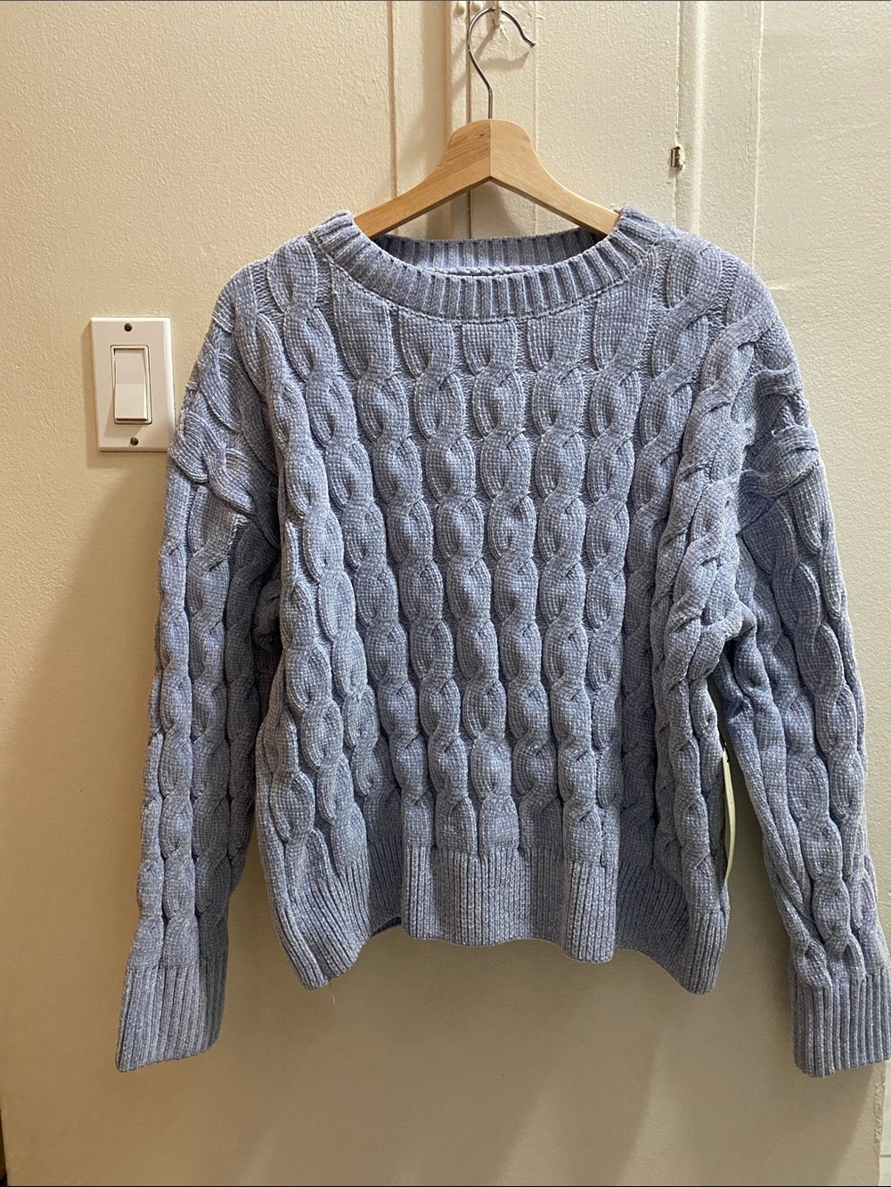 Rachel Zoe Light Blue Chunky Cable Knit Crewneck Sweater